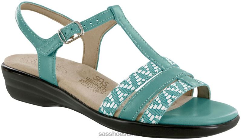 נשים SAS סנדל קפרי t-strap מגוון 2H2TF147 טורקיז/שברון
